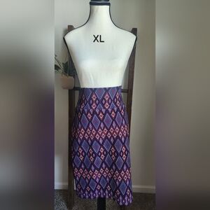 LuLaRoe Purple Maxi Skirt with Pink & Blue Diamond Print